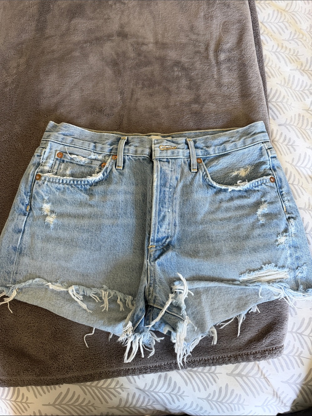Agolde Parker Light Blue Distressed High-Rise Denim Shorts